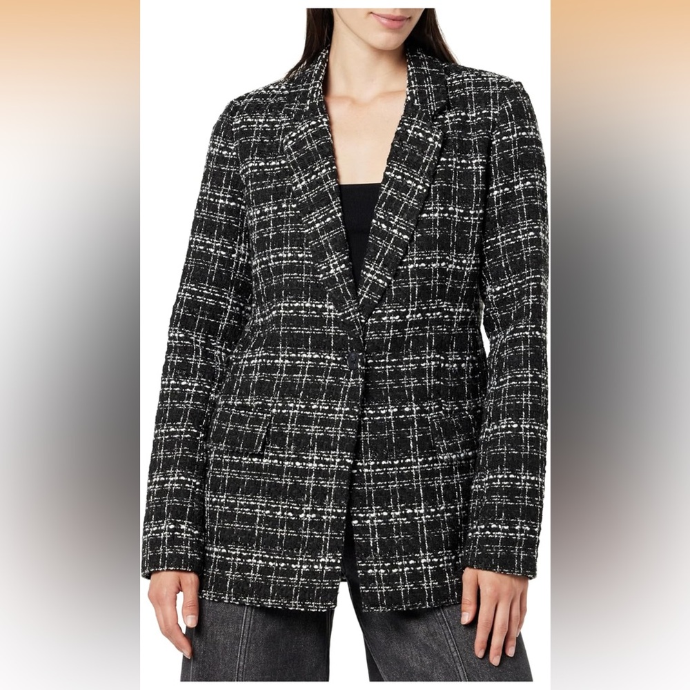 The Drop Women's Blake Long Blazer Black and white tweed Size S Retails for $90